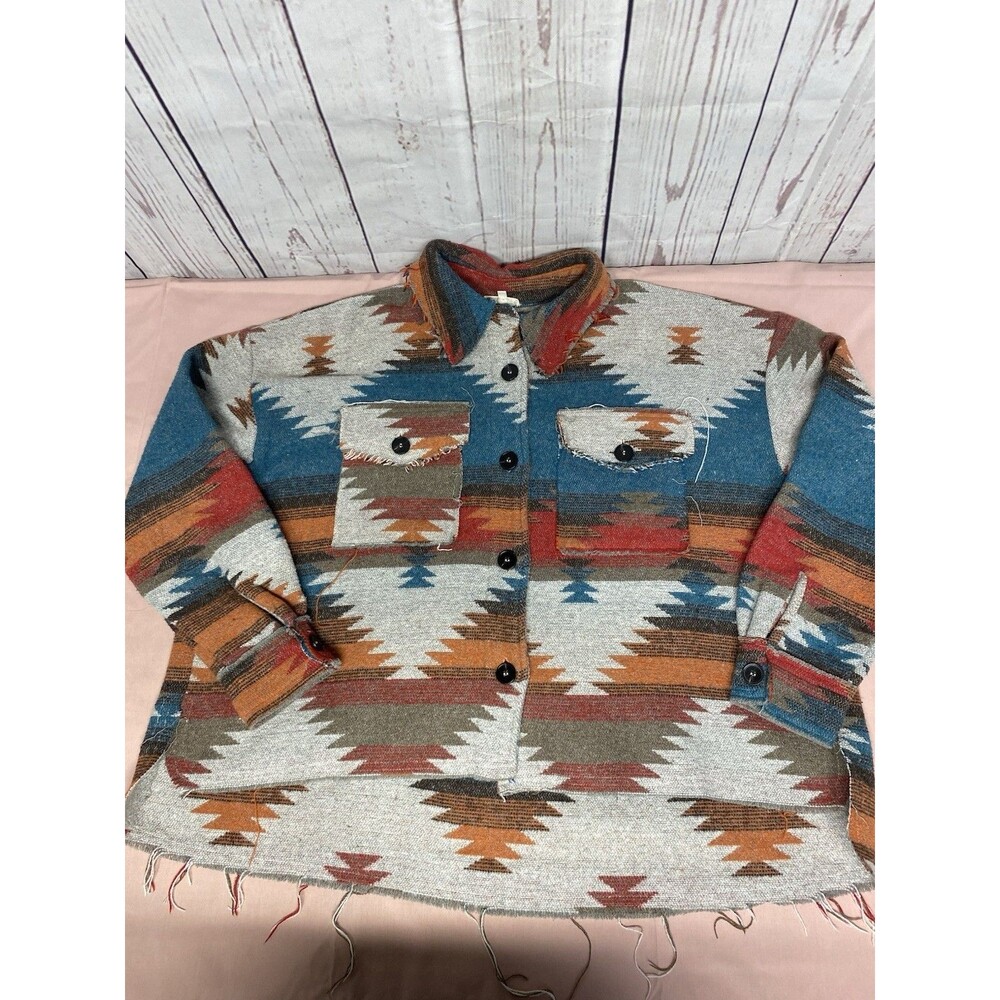 La Miel Women S Aztec Southwestern Geometric Button Front Shacket Oversized Fray